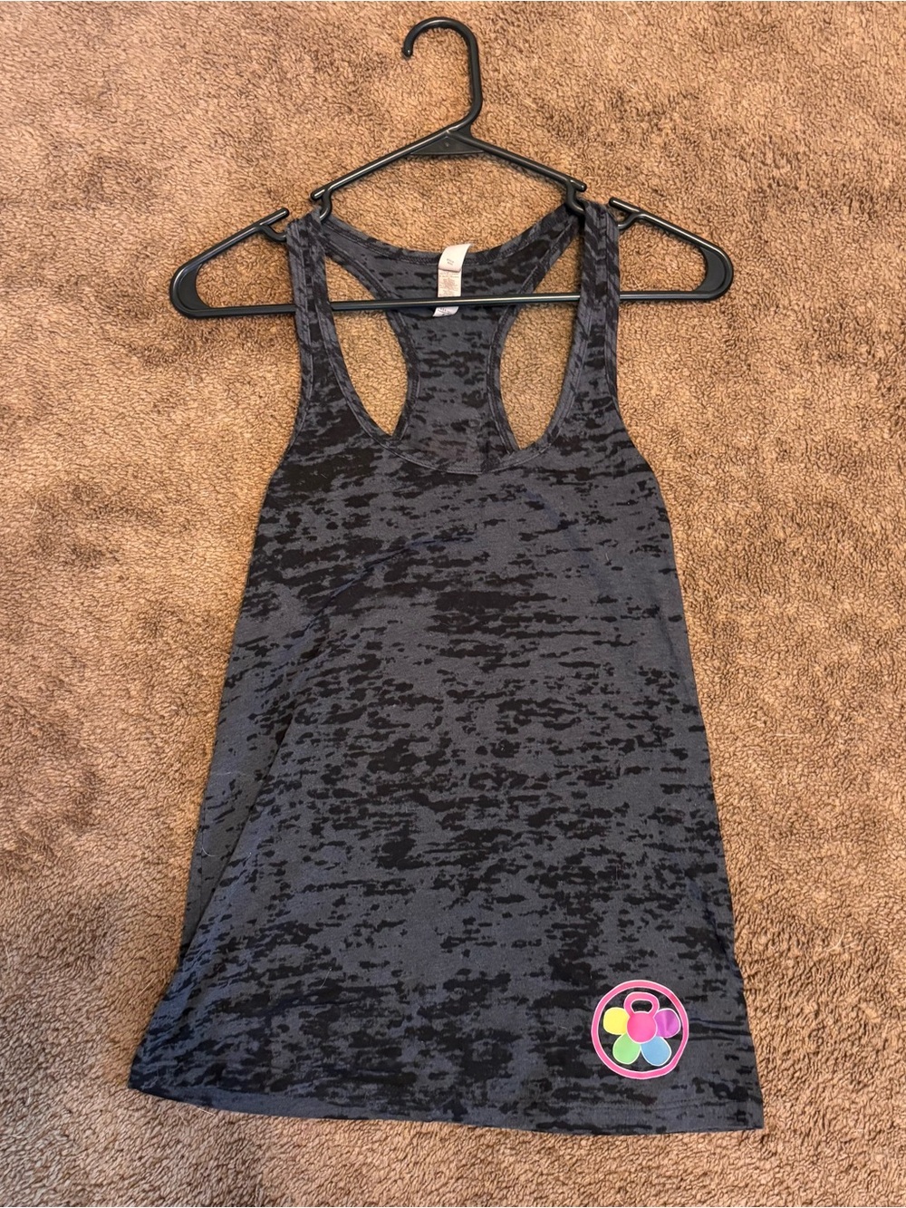 Black & Charcoal Racerback Workout Tank with Colorful Kettlebell Logo
